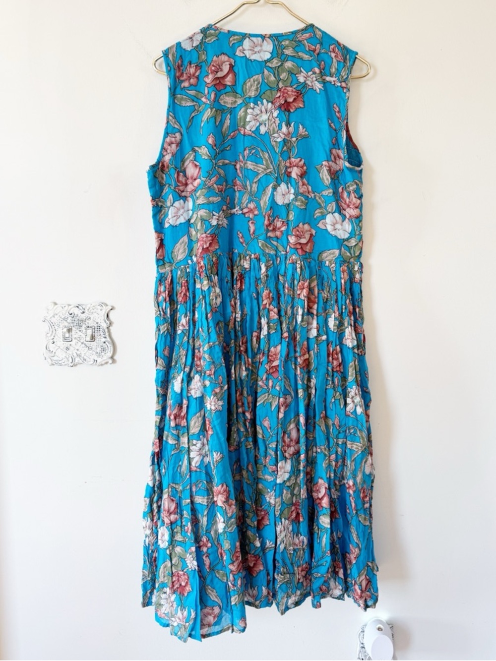 NWT Vintage Phases made in India Cotton Floral Boho Smocked Sundress L - Picture 5 of 7